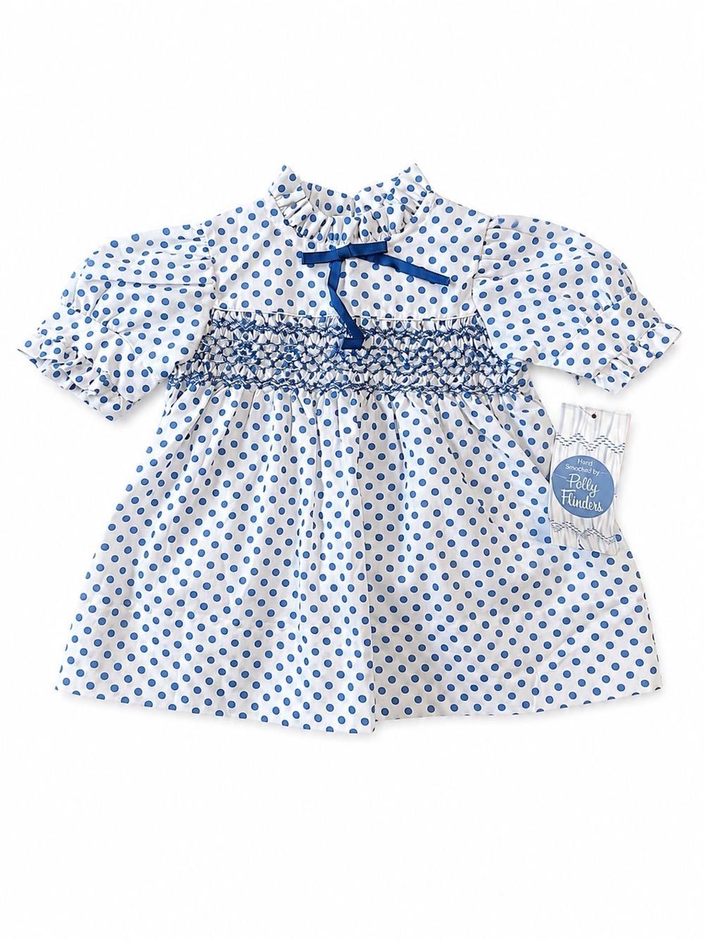 Polly Flinders NWT Hand Smocked Blue Polka Dot Dress T2 Vintage Style